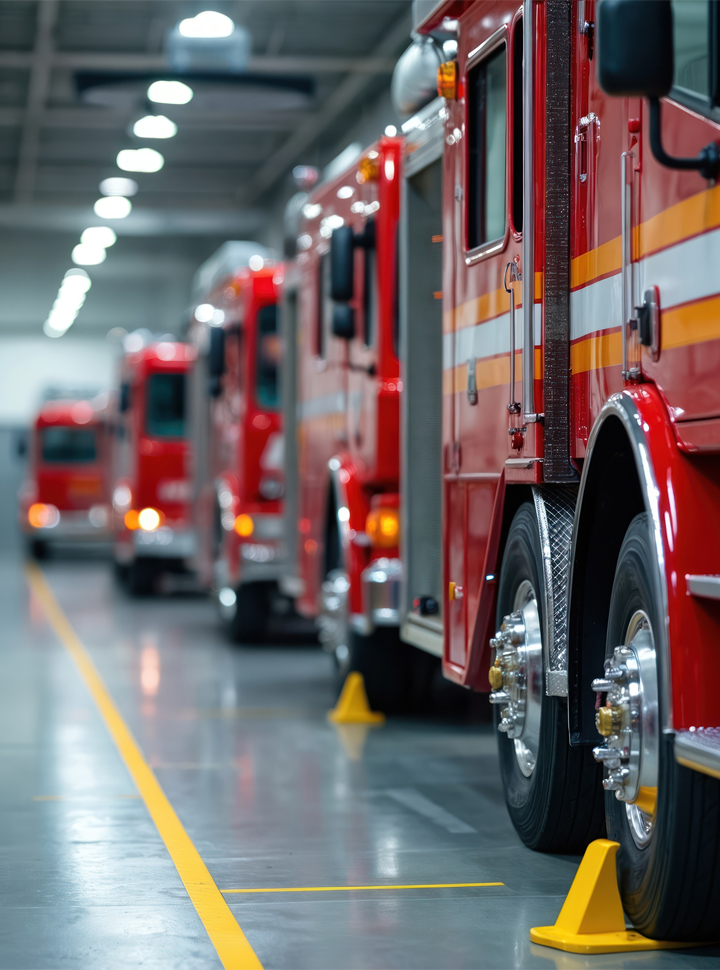 Fleet of fire trucks