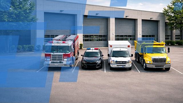 Row of municipal vehicles